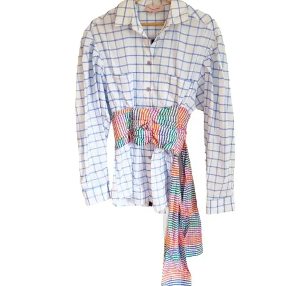 Natasha Zinko Blouse Check Print Corset Wrap Blouse - Picture 5 of 15